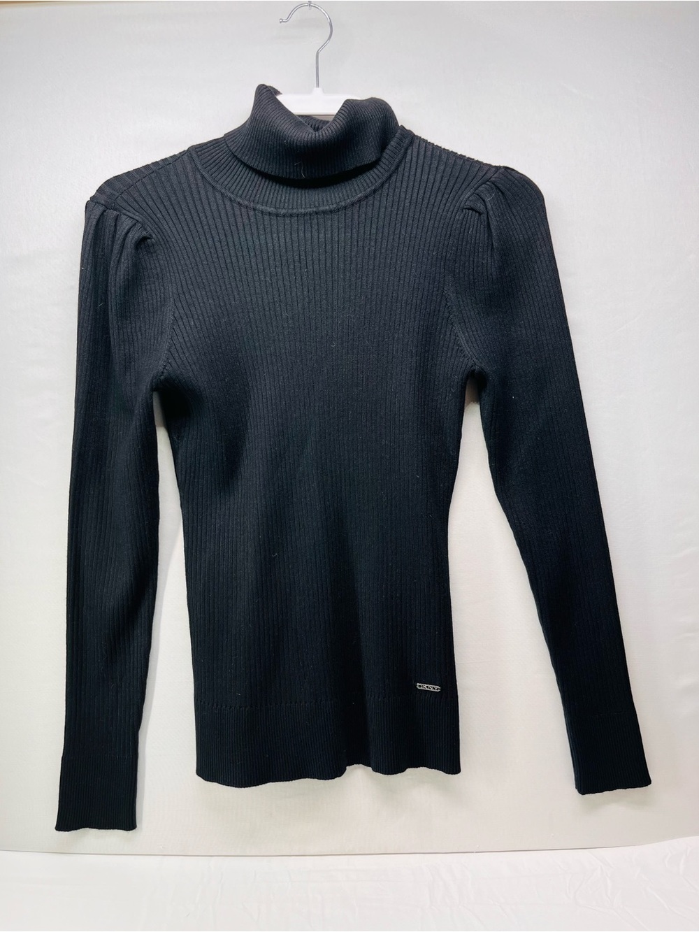 DKNY Black Ribbed Mock Neck Top